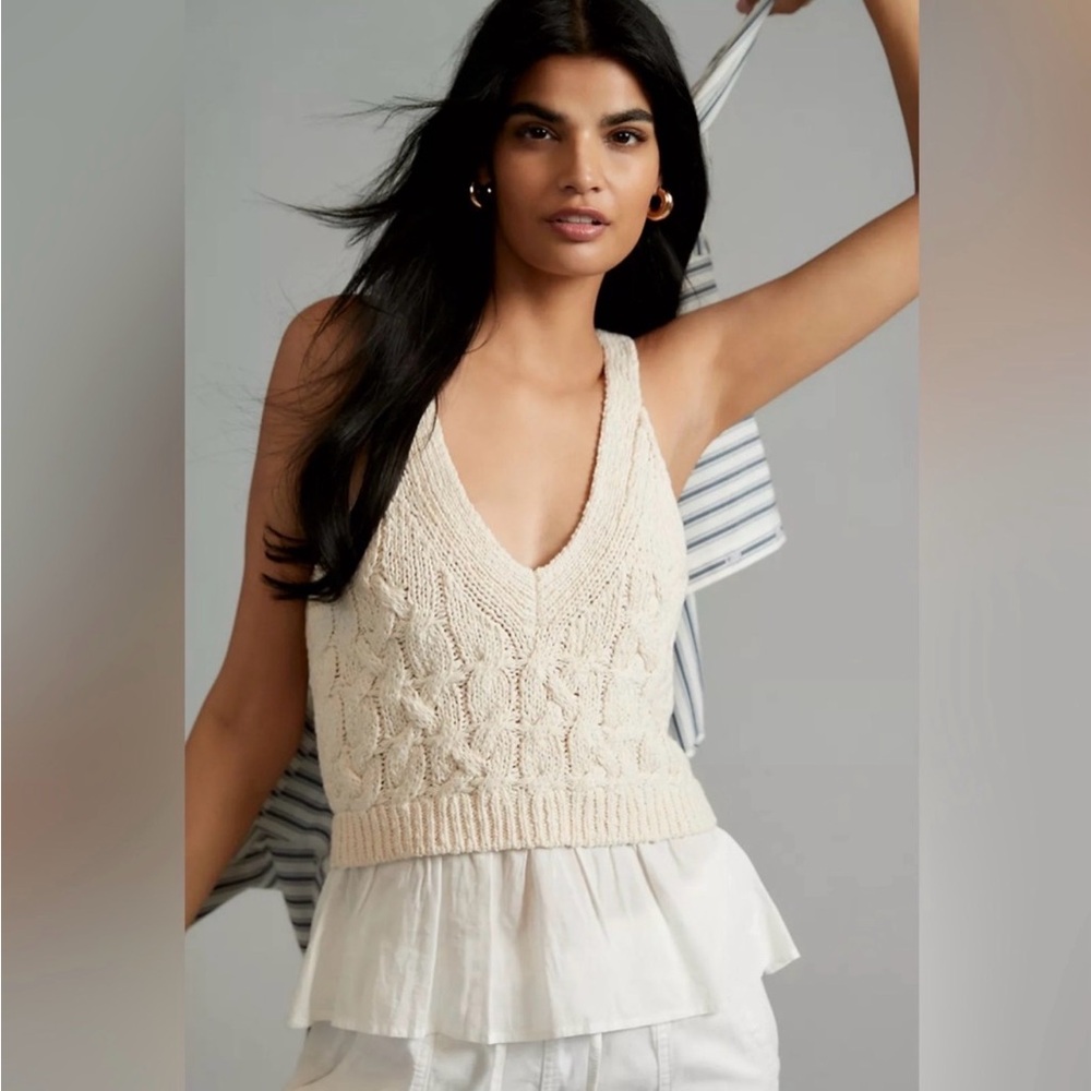 Anthropologie Cream Cable-Knit Sweater Tank